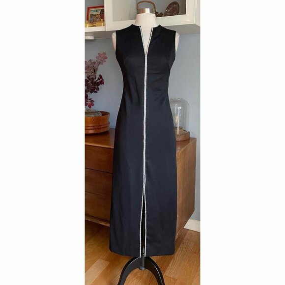 Vtg 60’s I. Magnin Black w/ Rhinestones Maxi Dress Gown Hostess Cocktail Party 2 - Picture 1 of 8